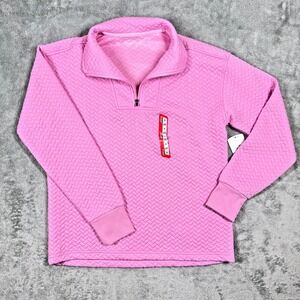 Womens Quilted Pullover Sweatshirt Pink Size Small 1/4 Zip Cozy Fall Top BCG NWT